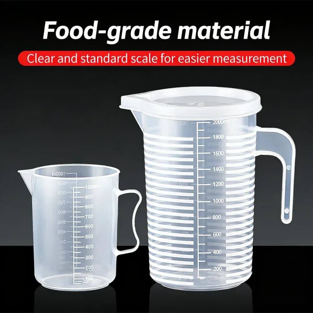 100-5000ml kuchyňská odměrka z potravinářského plastu bez víka, s víkem a stupnicí, PC, odolná vysokým teplotám, plastová odměrná nádoba do mléčných a čajových provozoven
