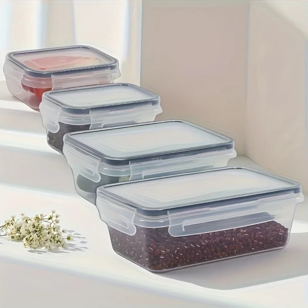 8dílná BPA-free vzduchotěsná sada nádob na potraviny s uzamykatelnými víčky - PP plastové úložné nádoby vhodné do mikrovlnné trouby/mrazničky na suché potraviny/ovoce/zeleninu