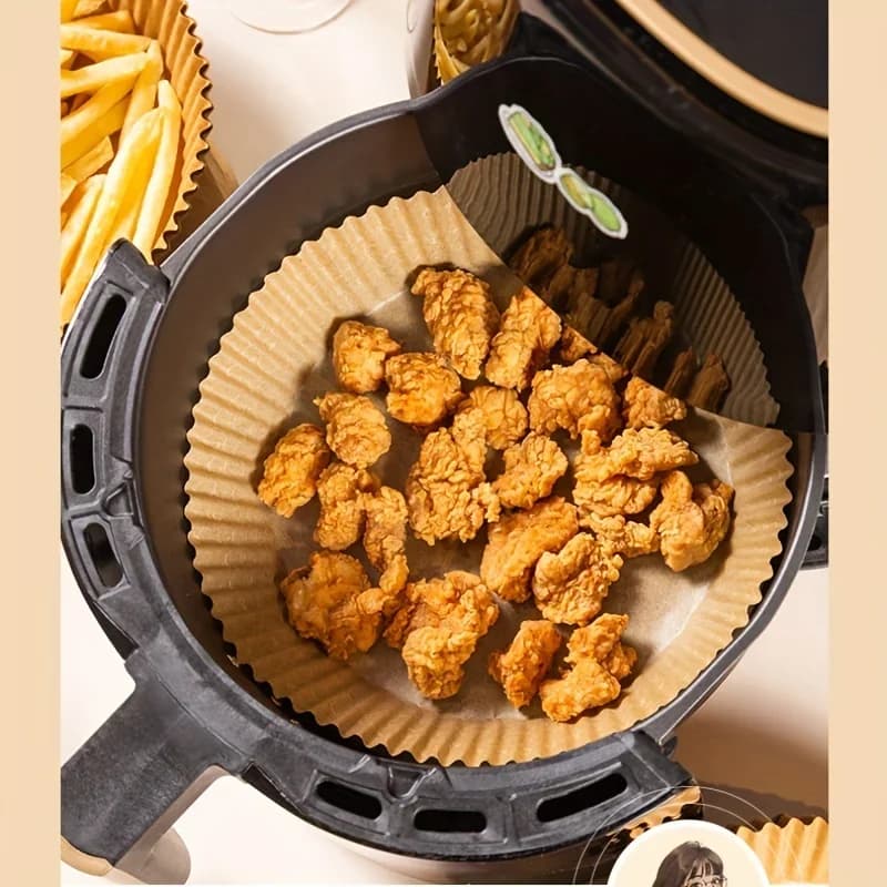 Vložky do horkovzdušné fritézy z papíru, jednorázové, odolné proti oleji a vodě, pečicí papír kulatý, čtvercový i obdélníkový, pergamenové kuchyňské a party potřeby