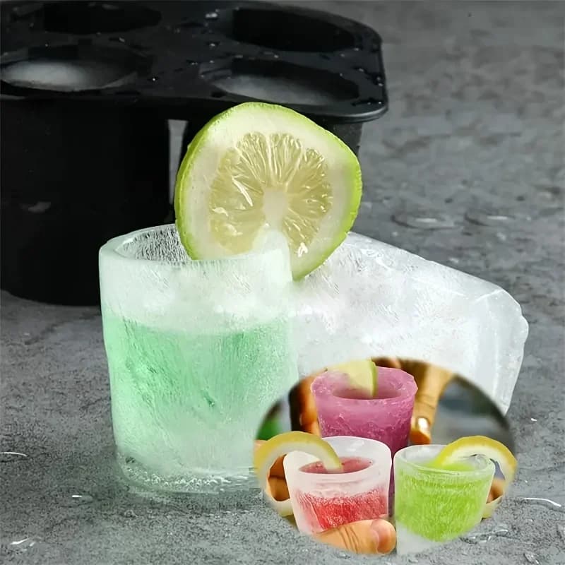 Silikonová forma na ledové kostky se čtyřmi otvory, lis na ledové bloky, kreativní kulatý tvar kelímku, formy na led pro whisky, pivo, bar a kuchyňské nástroje