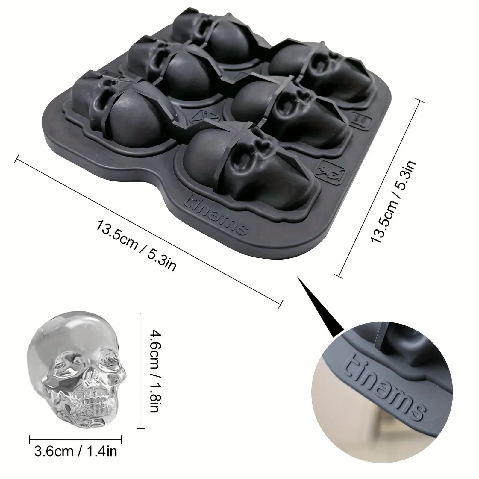 Silikonová forma na led ve tvaru lebky 3D pružné formy na led BPA free do mrazničky halloweenská lebka koktejlová forma na led