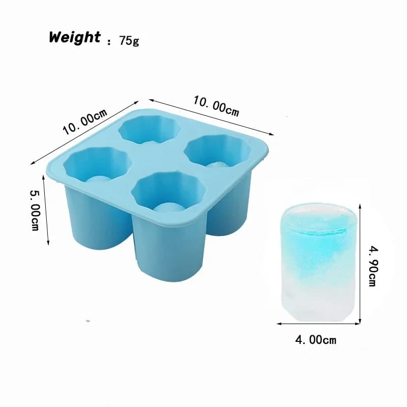 Silikonová forma na ledové kostky se čtyřmi otvory, lis na ledové bloky, kreativní kulatý tvar kelímku, formy na led pro whisky, pivo, bar a kuchyňské nástroje