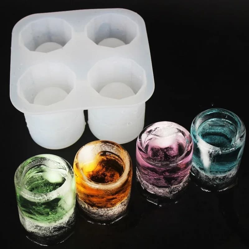 Silikonová forma na ledové kostky se čtyřmi otvory, lis na ledové bloky, kreativní kulatý tvar kelímku, formy na led pro whisky, pivo, bar a kuchyňské nástroje
