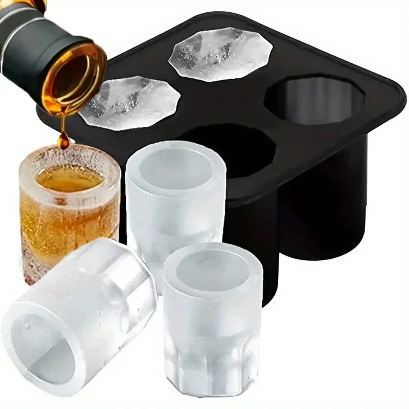 Silikonová forma na ledové kostky se čtyřmi otvory, lis na ledové bloky, kreativní kulatý tvar kelímku, formy na led pro whisky, pivo, bar a kuchyňské nástroje
