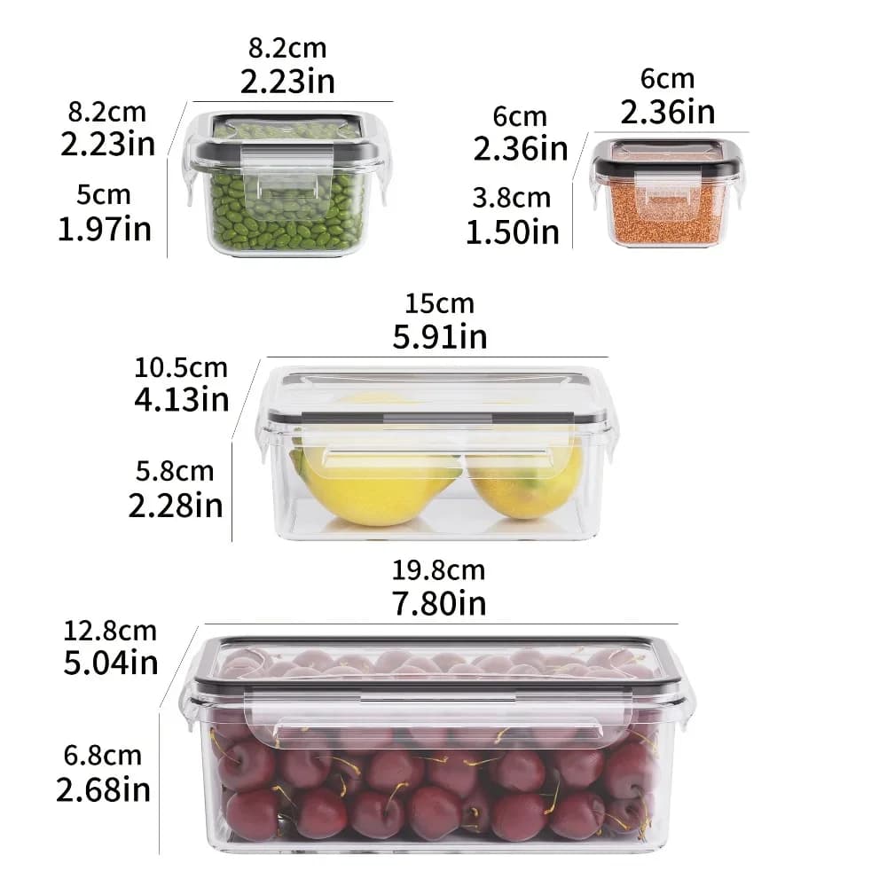 8dílná BPA-free vzduchotěsná sada nádob na potraviny s uzamykatelnými víčky - PP plastové úložné nádoby vhodné do mikrovlnné trouby/mrazničky na suché potraviny/ovoce/zeleninu