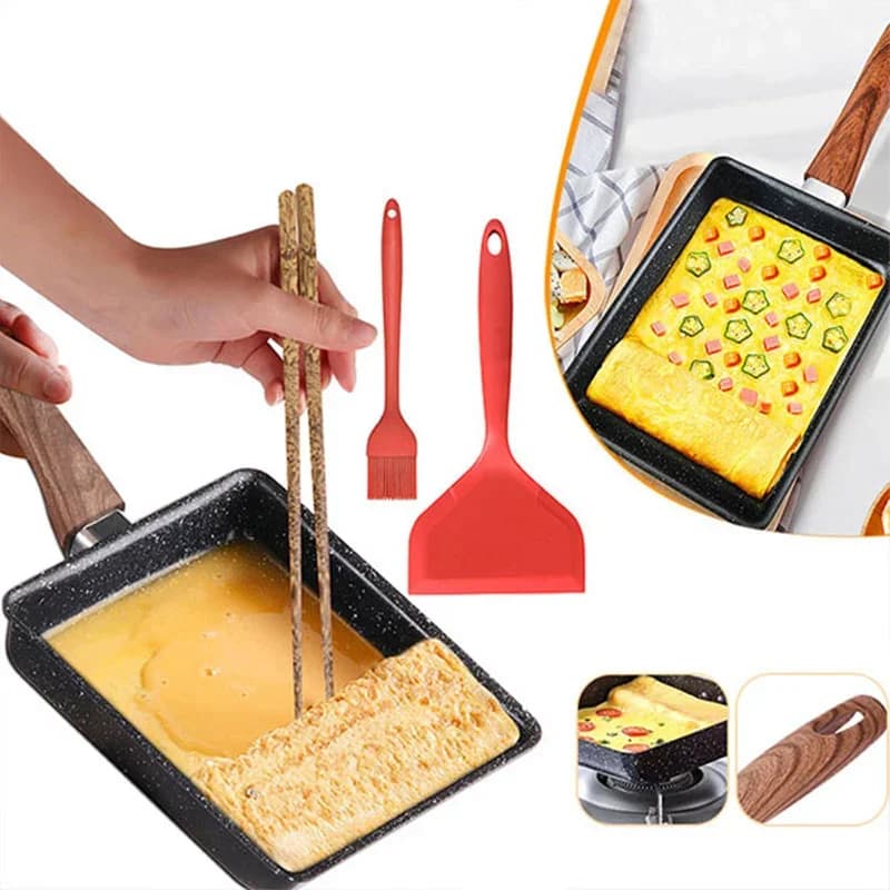 Japonská pánev na tamagoyaki, nepřilnavá pánev na vejce, obdélníková tamago pánev, malá pánev na smažení vajec s kuchyňským náčiním
