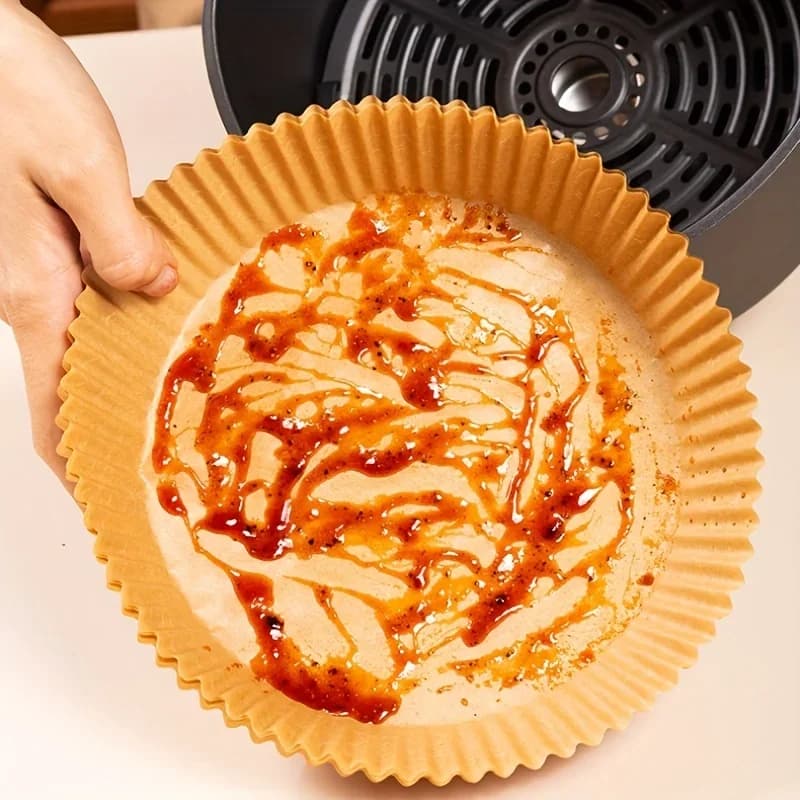 Vložky do horkovzdušné fritézy z papíru, jednorázové, odolné proti oleji a vodě, pečicí papír kulatý, čtvercový i obdélníkový, pergamenové kuchyňské a party potřeby