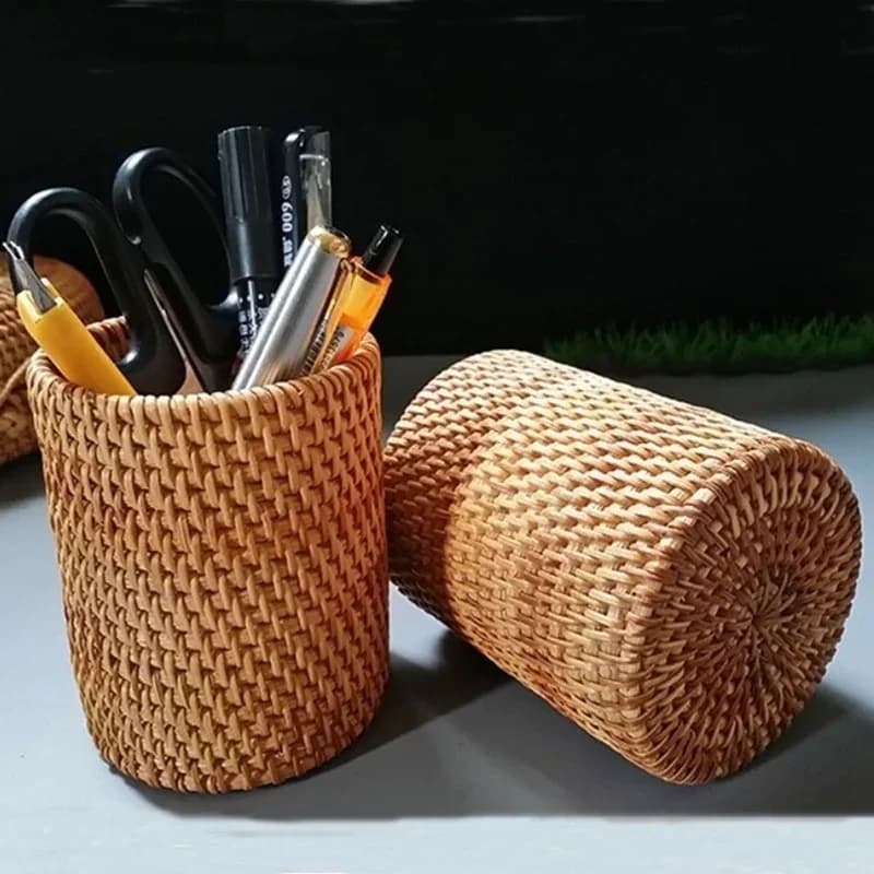 Domácí ratanový organizér na jídelní příbor, hůlky, naběračky, lžíce, nože a vidličky, úložný box a koš