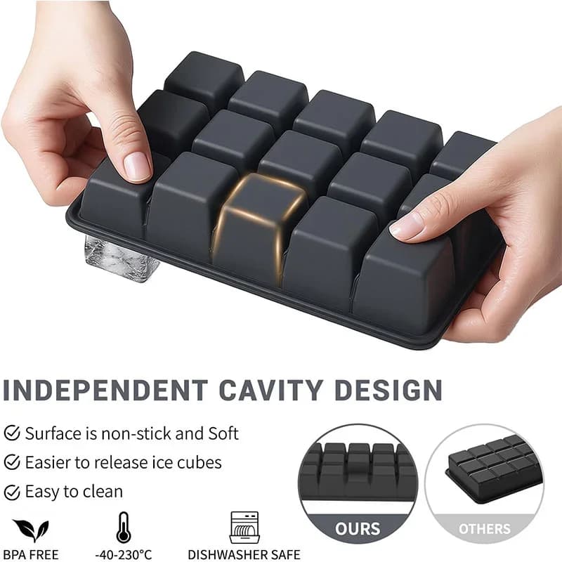 Silikonové formy na led s víkem, 15 kostek, 2 ks