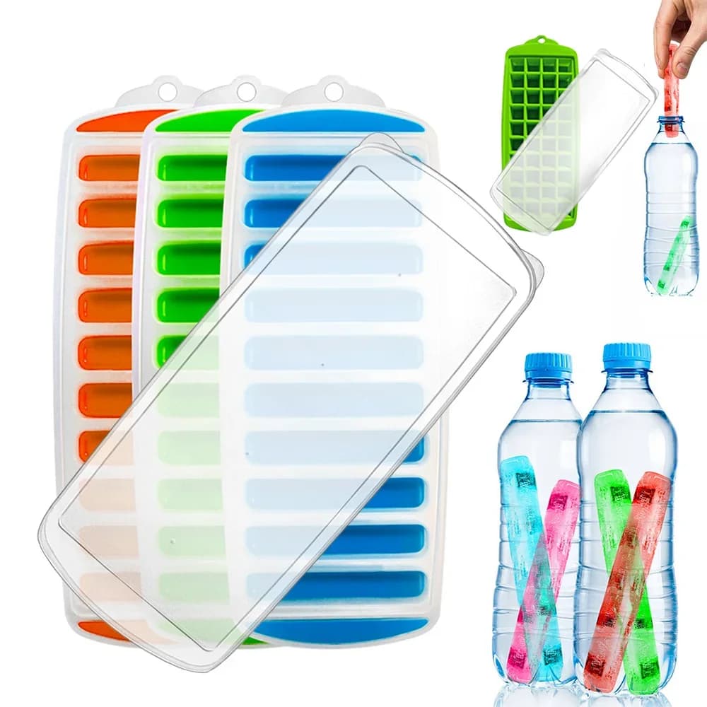 Plastová forma na led s víkem, opakovaně použitelná forma na ledové tyčinky pro vodu a sportovní lahve