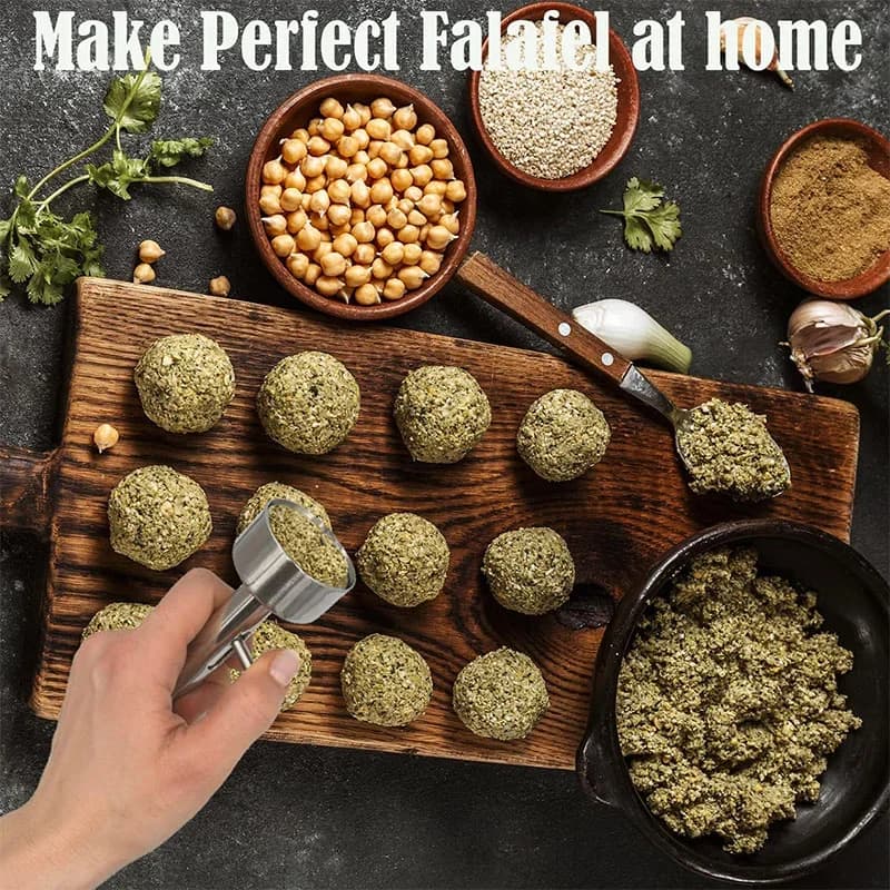 Naběračka na falafel a masové kuličky z nerezové oceli, profesionální tvořítko na falafel, nepřilnavá forma na falafel, kuchyňská vychytávka