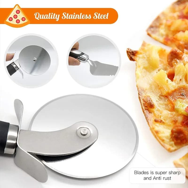 Prémiová nerezová kuchyňská krájecí kolečka na pizzu, podávací nástroj, domácí nůž na vafle, sušenky, dorty, chleba, těsto, kuchařské vychytávky