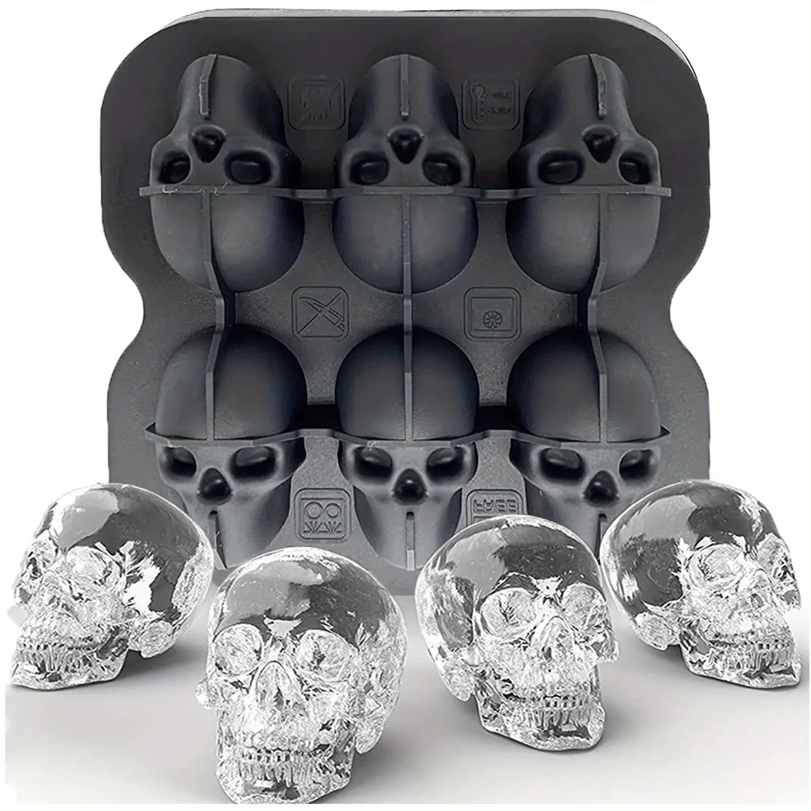 Silikonová forma na led ve tvaru lebky 3D pružné formy na led BPA free do mrazničky halloweenská lebka koktejlová forma na led