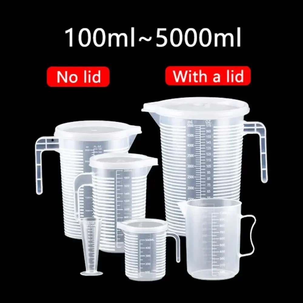 100-5000ml kuchyňská odměrka z potravinářského plastu bez víka, s víkem a stupnicí, PC, odolná vysokým teplotám, plastová odměrná nádoba do mléčných a čajových provozoven