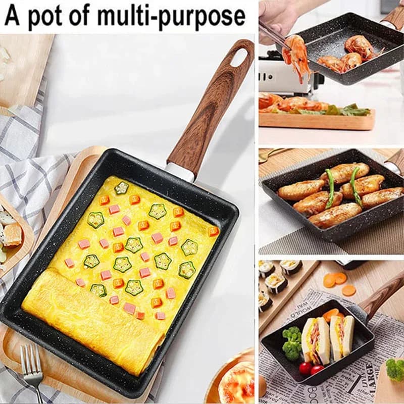 Japonská pánev na tamagoyaki, nepřilnavá pánev na vejce, obdélníková tamago pánev, malá pánev na smažení vajec s kuchyňským náčiním