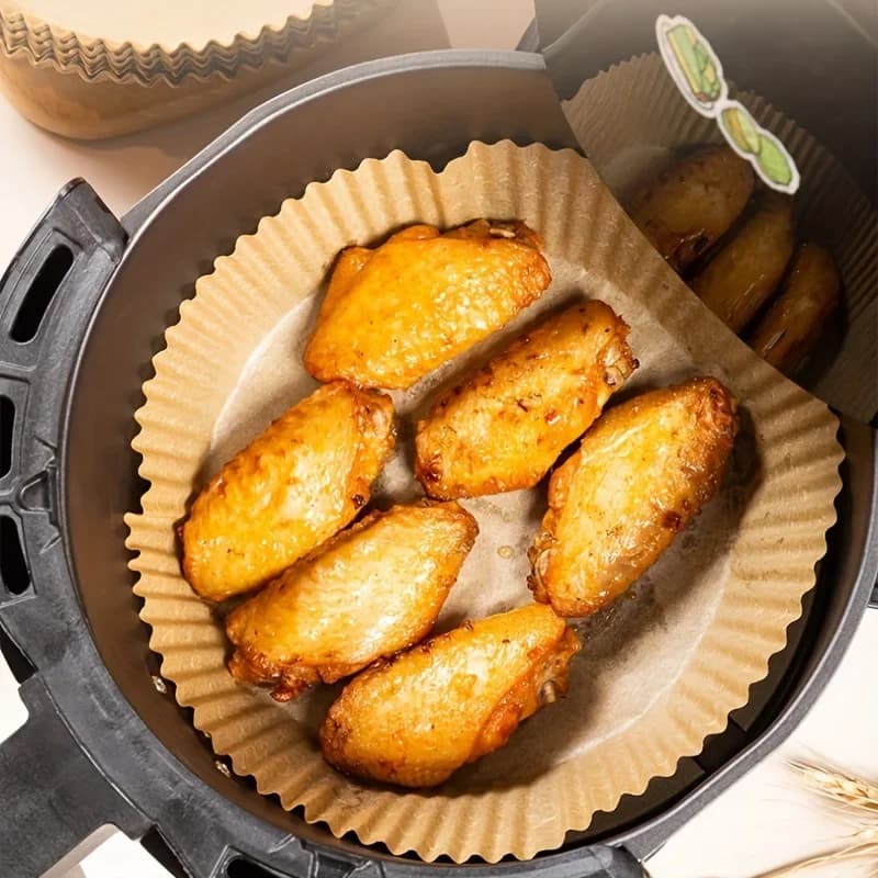 Vložky do horkovzdušné fritézy z papíru, jednorázové, odolné proti oleji a vodě, pečicí papír kulatý, čtvercový i obdélníkový, pergamenové kuchyňské a party potřeby