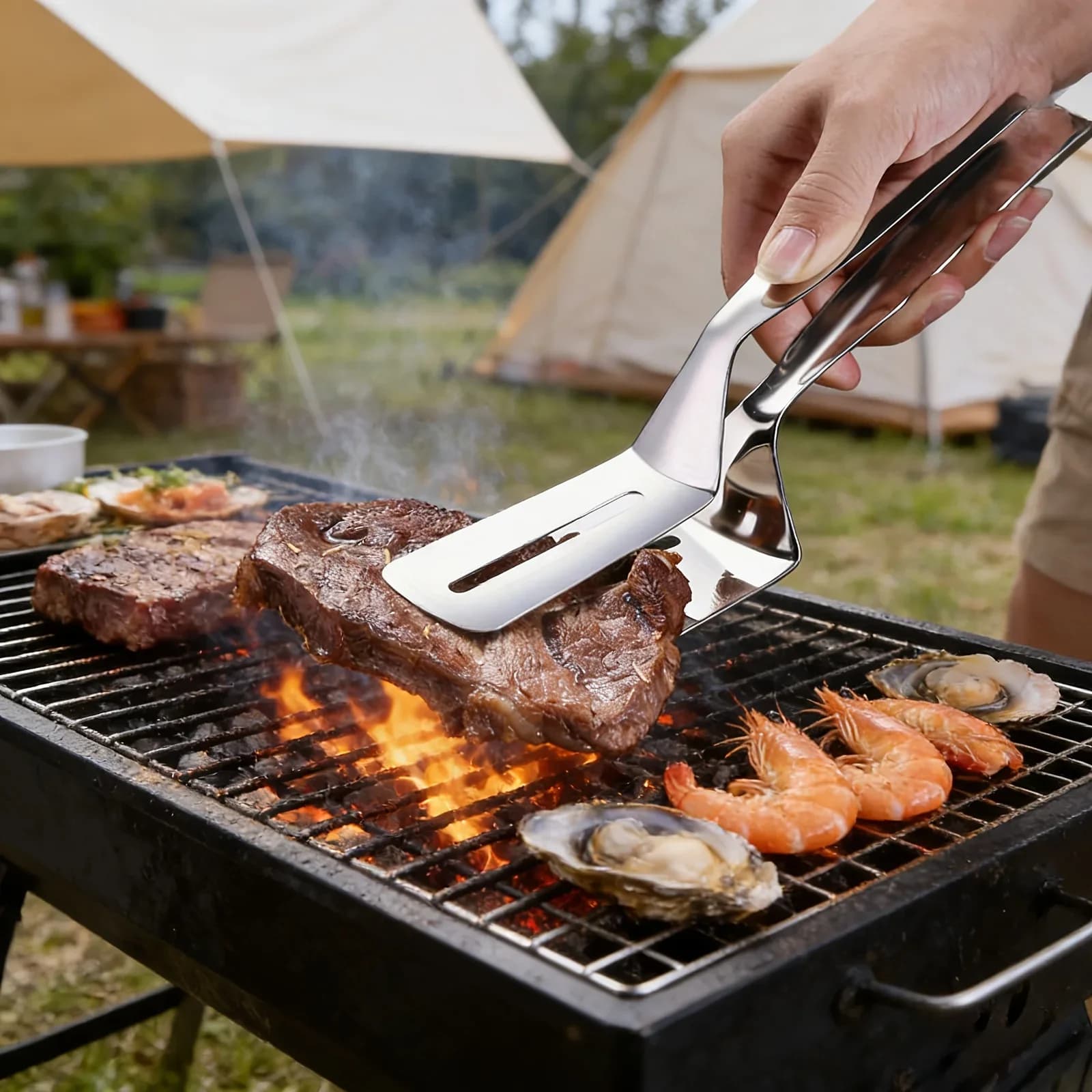 1/2/4 ks multifunkční nerezové steakové kleště, oboustranná obracečka, kuchyňské kleště na ryby, maso, pizzu, pečení