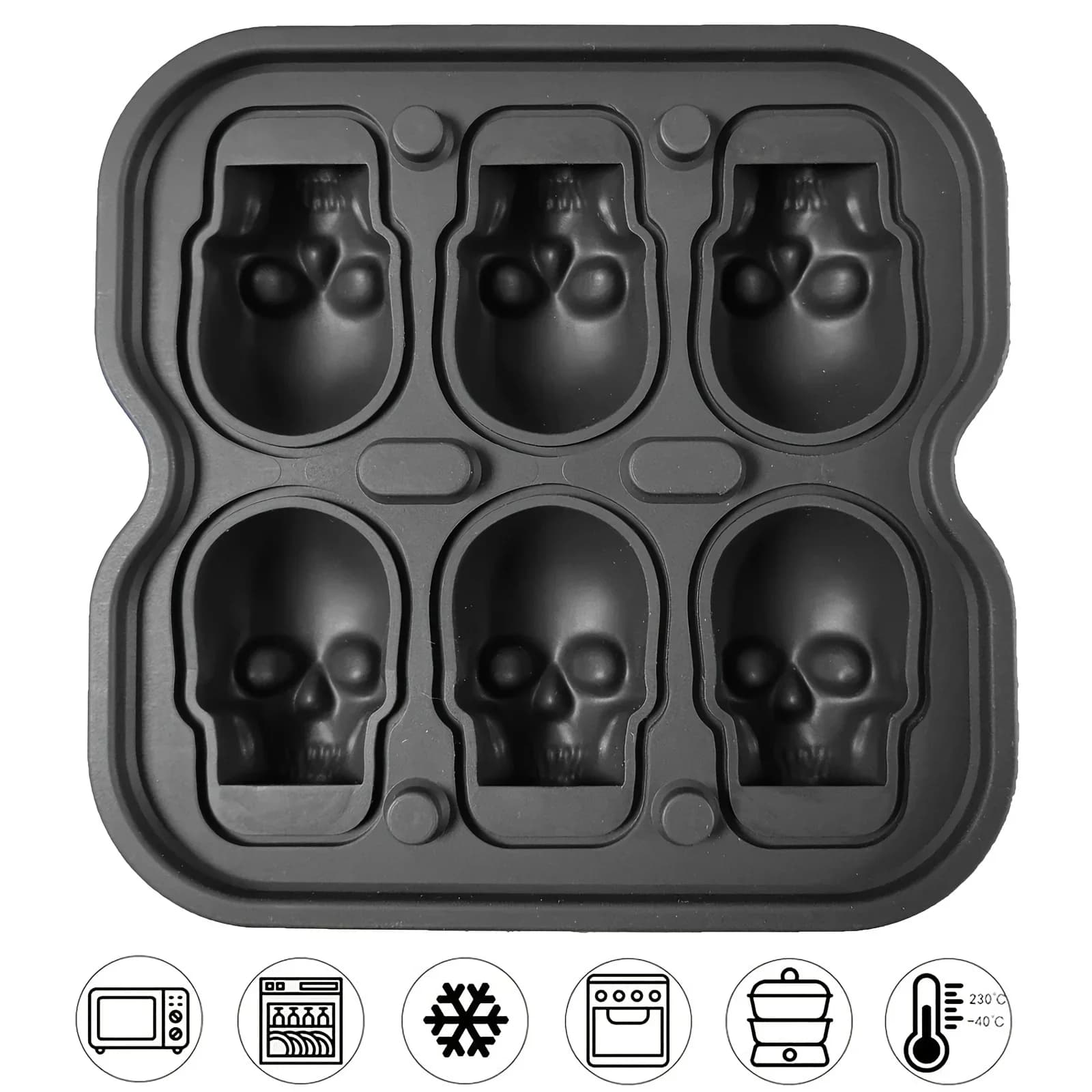 Silikonová forma na led ve tvaru lebky 3D pružné formy na led BPA free do mrazničky halloweenská lebka koktejlová forma na led