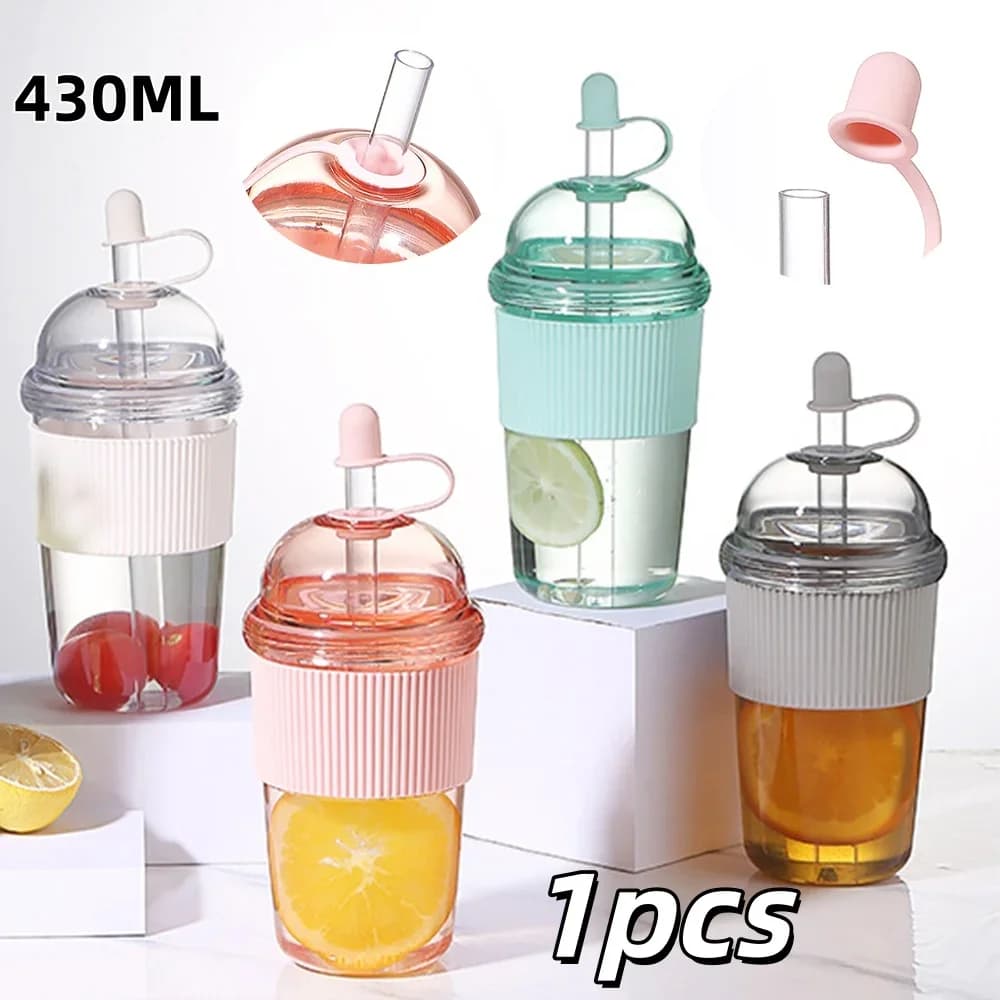 1 ks 430ml přenosný kelímek se sklápěcím brčkem, plast, ve stylu Ins, vysokokapacitní láhev na vodu na čaj, kávu, mléko, tepelně odolný kelímek na džus a želé
