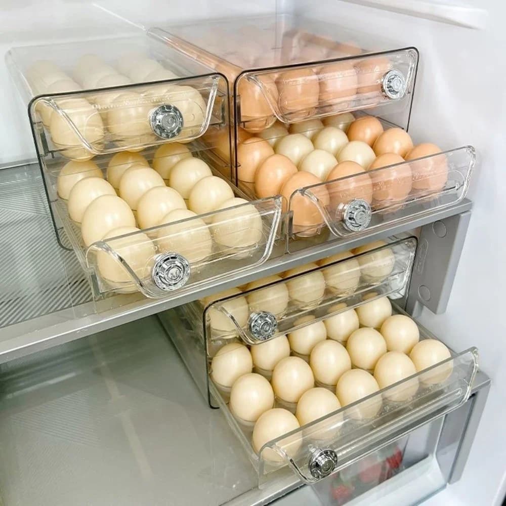 Průhledný box na vejce, dvoupatrový čirý plastový držák na vejce s časovou stupnicí, velkokapacitní úložný stojan do zásuvky