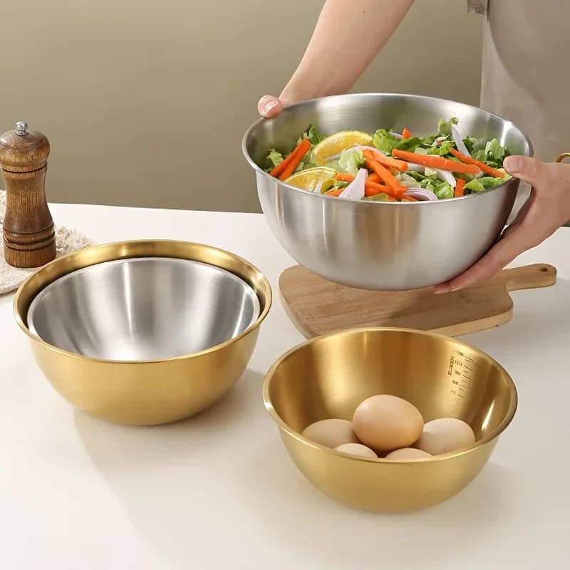 3ks sady míchacích misek z nerezové oceli, velká salátová mísa, mísa na hnětení těsta, kuchyňské doplňky, Cocina doplňky, domácí potřeby