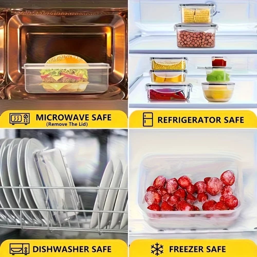 8dílná BPA-free vzduchotěsná sada nádob na potraviny s uzamykatelnými víčky - PP plastové úložné nádoby vhodné do mikrovlnné trouby/mrazničky na suché potraviny/ovoce/zeleninu
