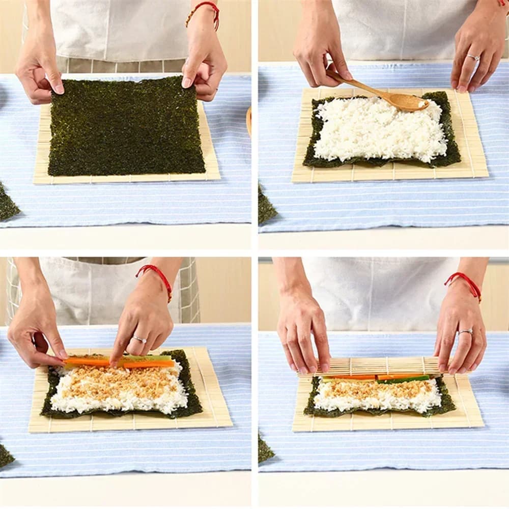 Exkluzivní bambusová podložka na sushi s bílou úpravou, řasa, rýžová rolka, rolovací podložka, nepřilnavá, japonský styl, nezbytnost do kuchyně pro přípravu sushi