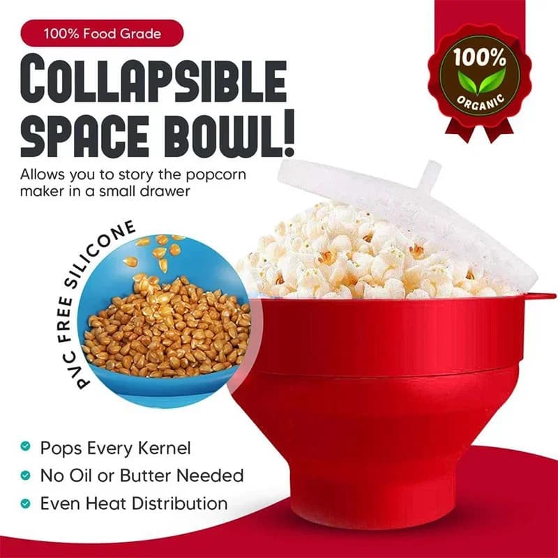 Silikonový popcornovač do mikrovlnky, BPA free, skládací miska na popcorn, vhodná do mikrovlnky, výrobník popcornu s víkem, vhodné do myčky