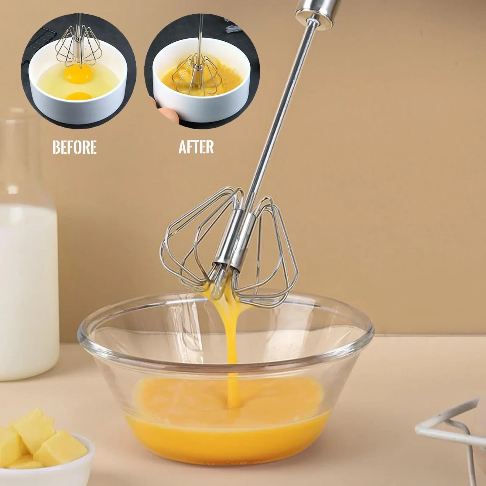 Odolná nerezová šlehací metla Semi-Automatic Mixer pro snadné míchání vajec, smetany, promíchávání a šlehání do kuchyně na pečení
